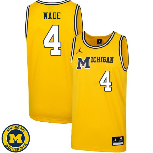 Men Michigan Wolverines #4 Brandon Wade Retro Yellow Basketball Jersey